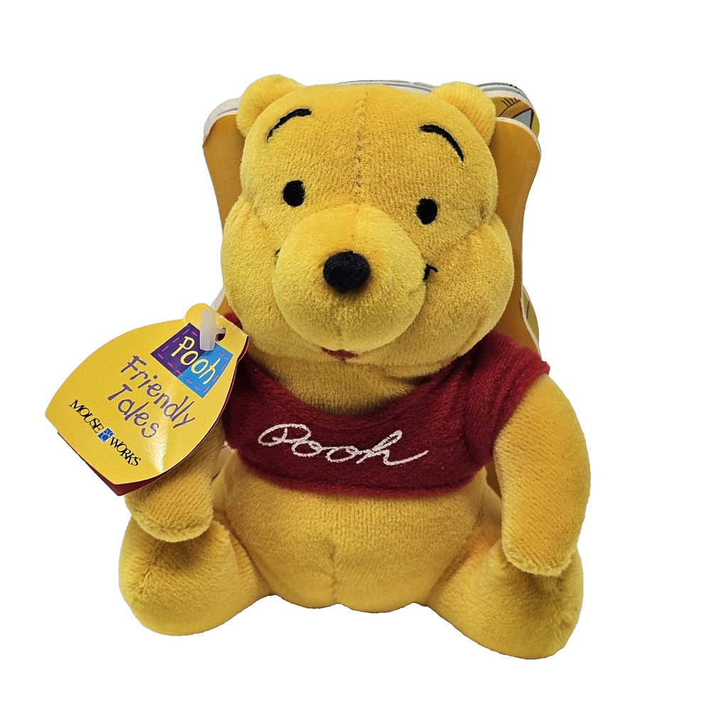 Vintage Winnie The Pooh Plush Friendly Tales Board Book 5in Mini Stuffed Animal